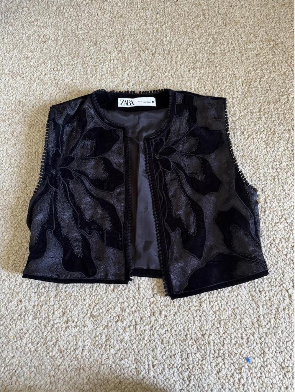 Zara black velvet cropped vest